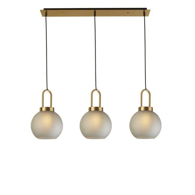 Searchlight Snowdrop 3Lt Bar Ceiling Pendant - Brass & Acid Glass - Comet Lighting