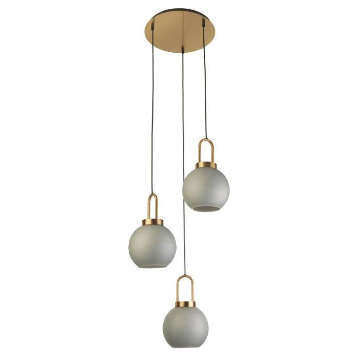 Searchlight Snowdrop 3Lt Ceiling Pendant - Brass & Acid Glass - Comet Lighting