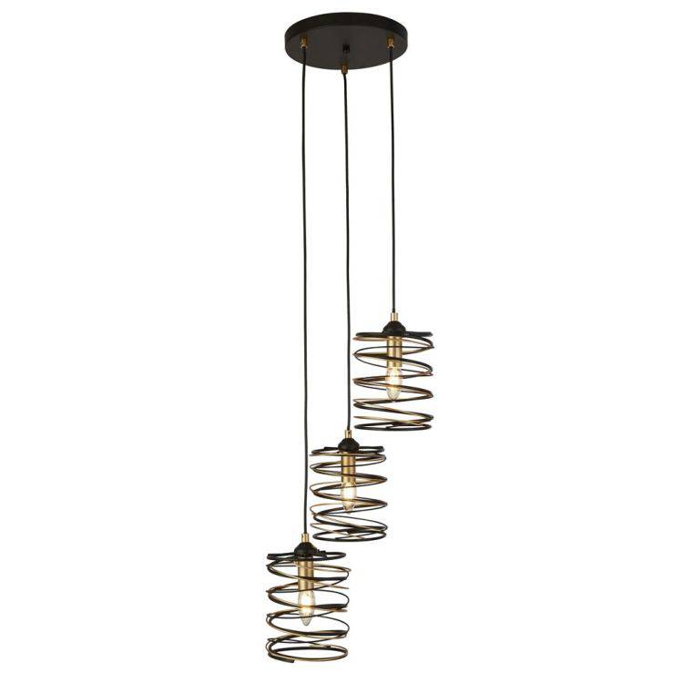 Searchlight Spring 3Lt Multi-Drop Ceiling Pendant - Black Metal & Gold - Comet Lighting