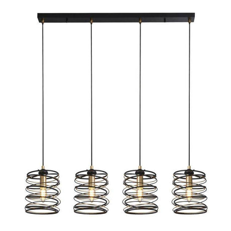 Searchlight Spring 4Lt Bar Ceiling Pendant - Black Metal & Gold - Comet Lighting