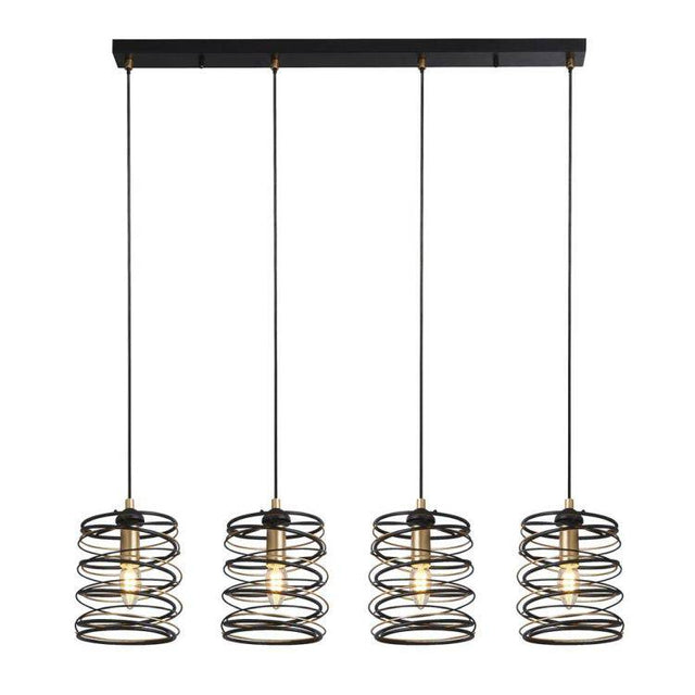 Searchlight Spring 4Lt Bar Ceiling Pendant - Black Metal & Gold - Comet Lighting