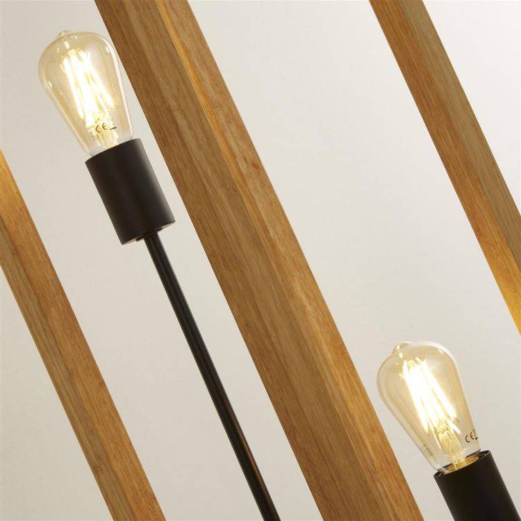 Searchlight Square 2Lt Floor Lamp - Wood & Black Metal - Comet Lighting