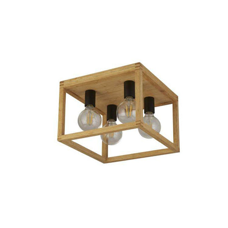 Searchlight Square 4Lt Flush Ceiling Light - Wood & Black Metal - Comet Lighting