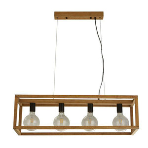 Searchlight Square 4Lt Pendant Ceiling Light - Wood & Black Metal - Comet Lighting