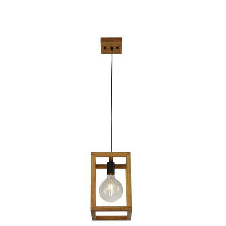 Searchlight Square Pendant Ceiling Light - Wood & Black Metal - Comet Lighting