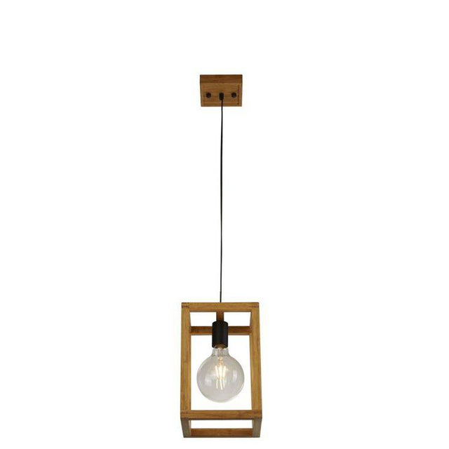 Searchlight Square Pendant Ceiling Light - Wood & Black Metal - Comet Lighting