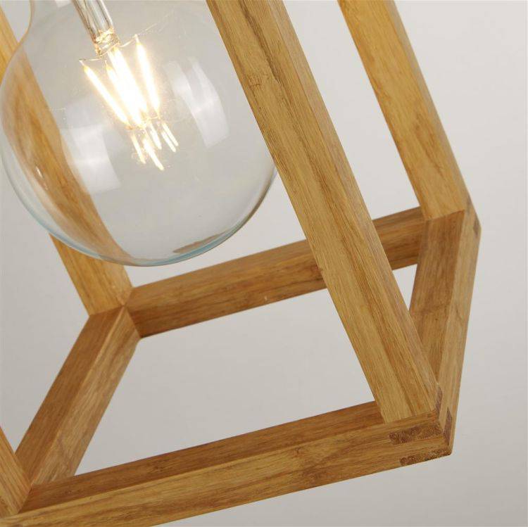 Searchlight Square Pendant Ceiling Light - Wood & Black Metal - Comet Lighting