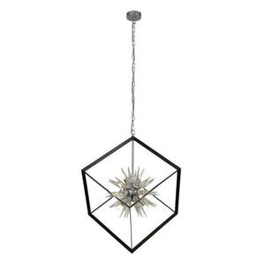 Searchlight Stellar 6Lt Ceiling Pendant- Black Metal & Crystal Glass - Comet Lighting