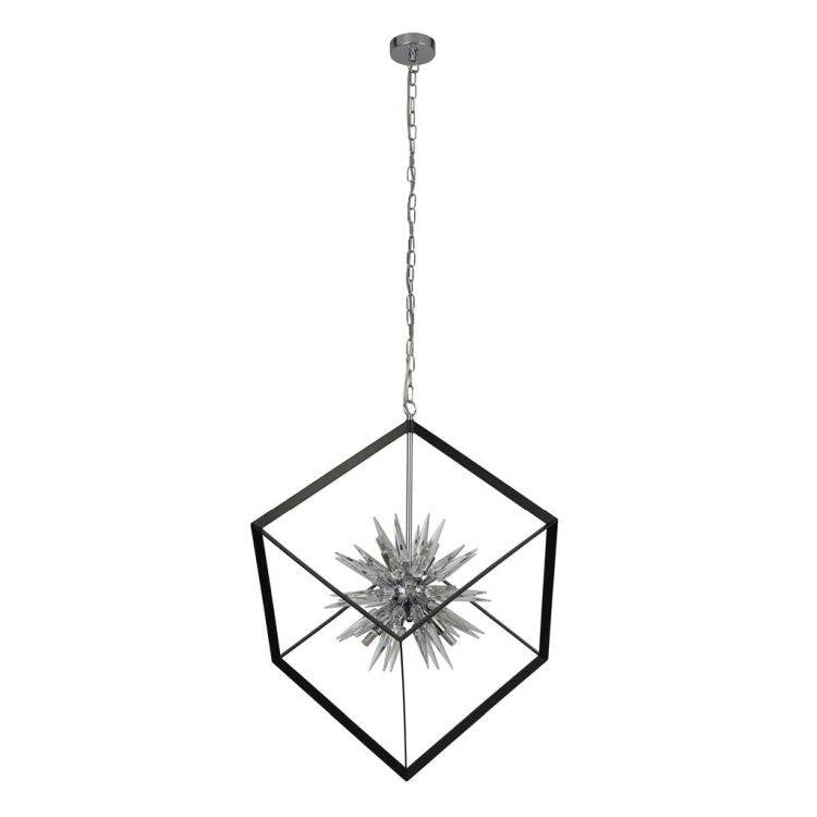 Searchlight Stellar 6Lt Ceiling Pendant- Black Metal & Crystal Glass - Comet Lighting