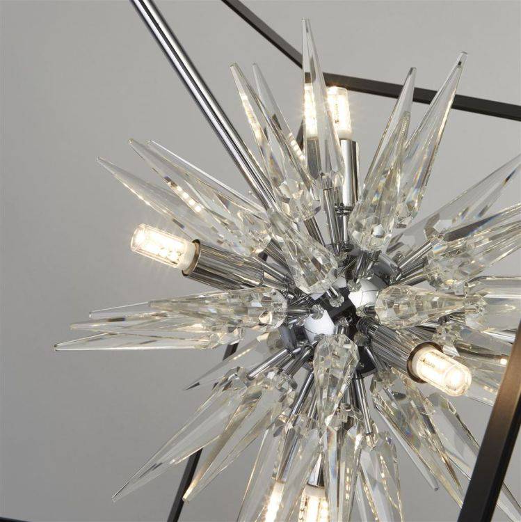 Searchlight Stellar 6Lt Ceiling Pendant- Black Metal & Crystal Glass - Comet Lighting