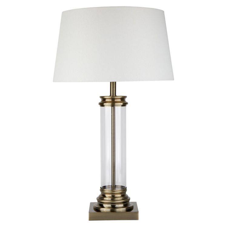 Searchlight Table Lamp Glass Column Base Cream Shade - Comet Lighting