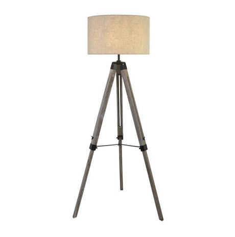 Searchlight Tripod Wood Floor Lamp With Cream Linen Shade - Comet Lighting