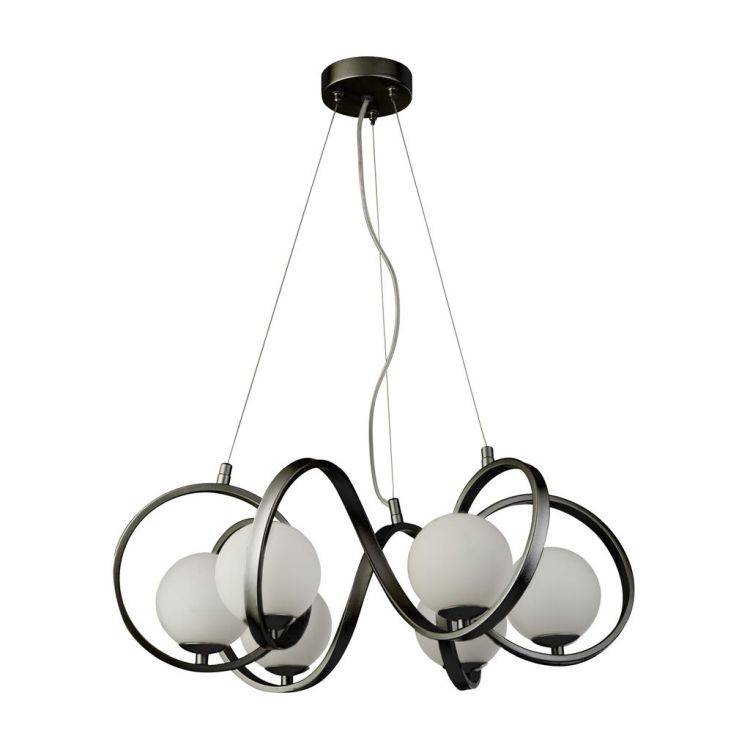 Searchlight Twister 6Lt Ceiling Pendant - Black Metal & Opal - Comet Lighting