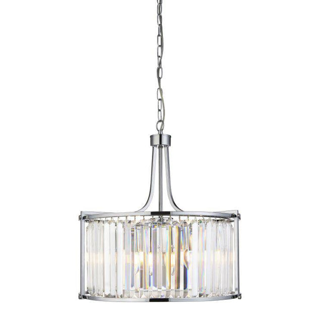 Searchlight Victoria 5Lt Drum Pendant| Chrome With Crystal Glass - Comet Lighting