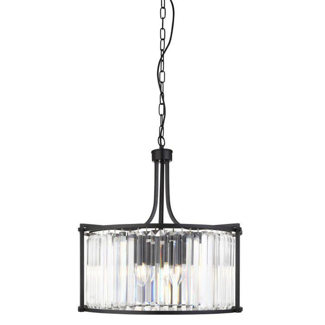 Searchlight Victoria 5Lt Drum Pendant| Matt Black With Crystal Glass - Comet Lighting