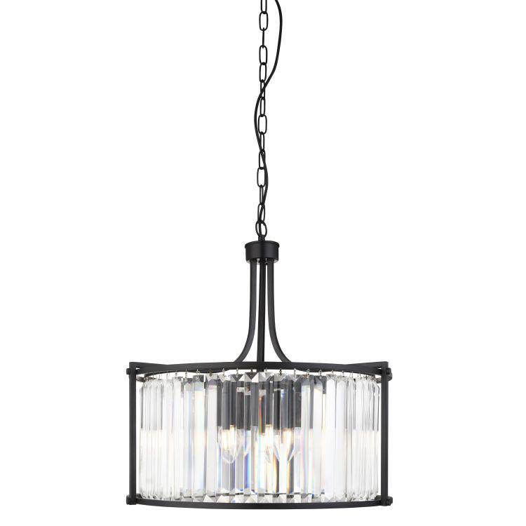 Searchlight Victoria 5Lt Drum Pendant| Matt Black With Crystal Glass - Comet Lighting