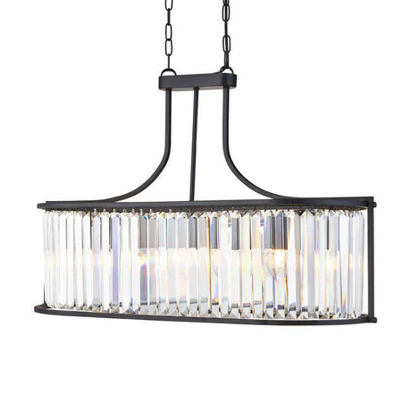 Searchlight Victoria 5Lt Oval Pendant| Matt Black With Crystal Glass - Comet Lighting