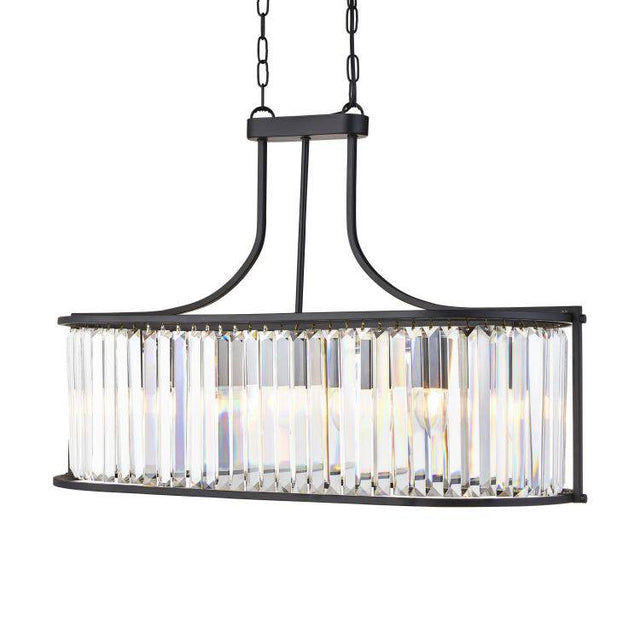 Searchlight Victoria 5Lt Oval Pendant| Matt Black With Crystal Glass - Comet Lighting