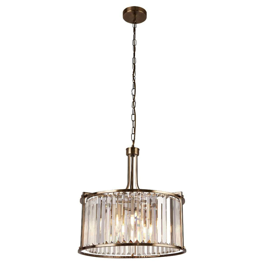 Searchlight Victoria 5Lt Pendant - Antique Brass & Crystal - Comet Lighting