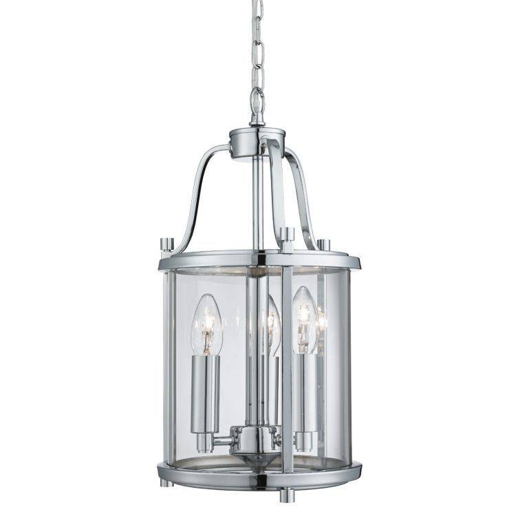 Searchlight Victorian Lantern Chrome 3 Light Ceiling Glass Panels - Comet Lighting