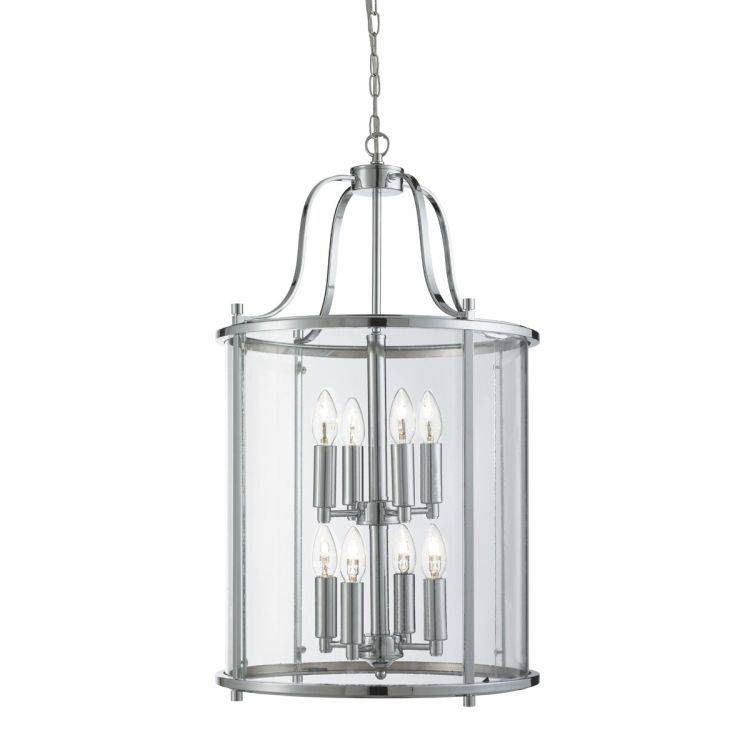 Searchlight Victorian Lantern Chrome 8 Light Ceiling Glass Panels - Comet Lighting