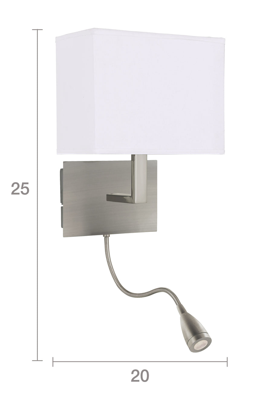 Searchlight Wall Light Incorporating LED Arm Silver White Shade - Comet Lighting