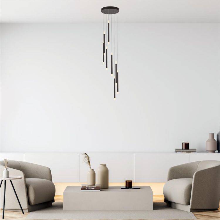 Searchlight Wands 8Lt LED Drop Ceiling Pendant - Black Metal & Acrylic - Comet Lighting