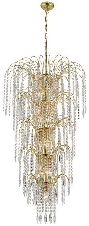 Searchlight Waterfall 13Lt Tier Chandelier - Gold & Crystal - Comet Lighting