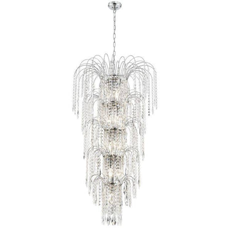 Searchlight Waterfall Chrome 13 Light Chandelier Crystal Buttons Drops - Comet Lighting