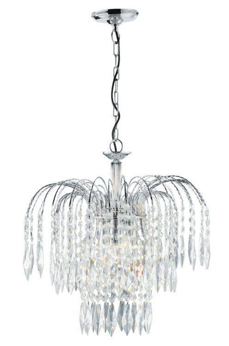 Searchlight Waterfall Chrome 3 Light Ceiling Crystal Drops - Comet Lighting