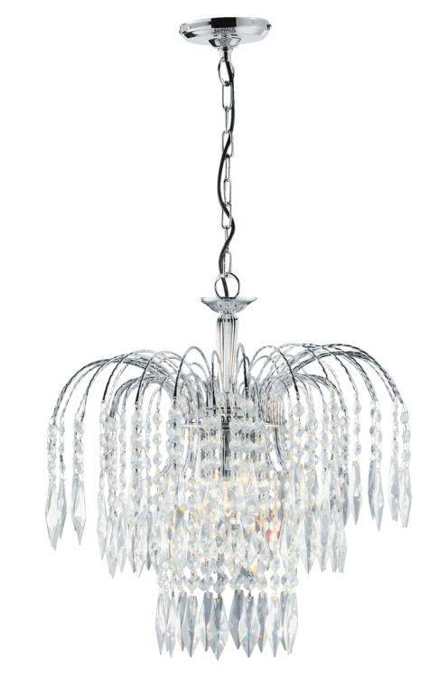 Searchlight Waterfall Chrome 3 Light Ceiling Crystal Drops - Comet Lighting