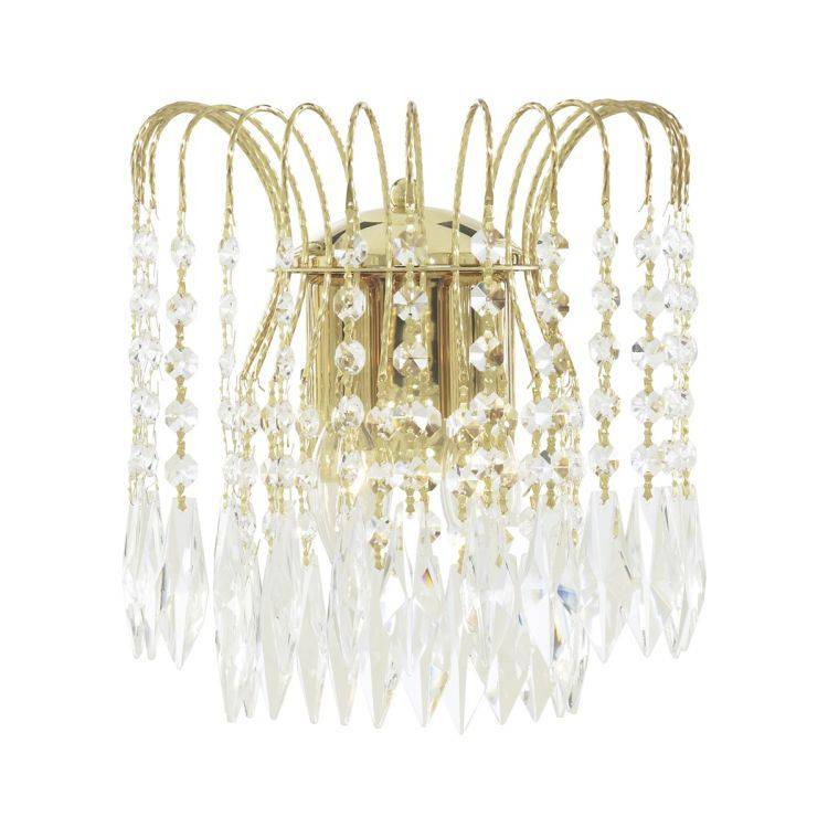 Searchlight Waterfall Gold 2 Light Wall Bracket Crystal Drops - Comet Lighting