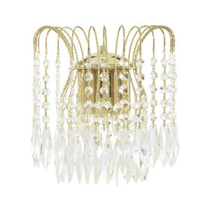 Searchlight Waterfall Gold 2 Light Wall Bracket Crystal Drops - Comet Lighting