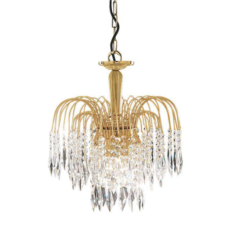 Searchlight Waterfall Gold 3 Light Ceiling Fitting Crystal - Comet Lighting