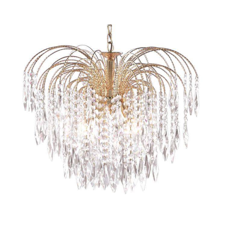 Searchlight Waterfall Gold 5 Light Ceiling Fitting Crystal - Comet Lighting