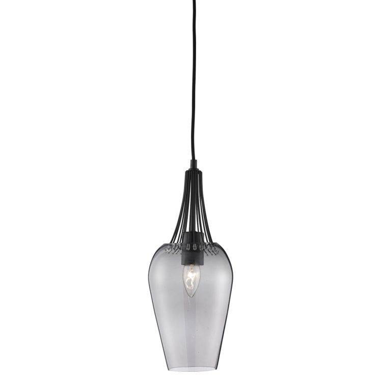 Searchlight Whisk Pendant Light Black Trim Glass Shade - Comet Lighting