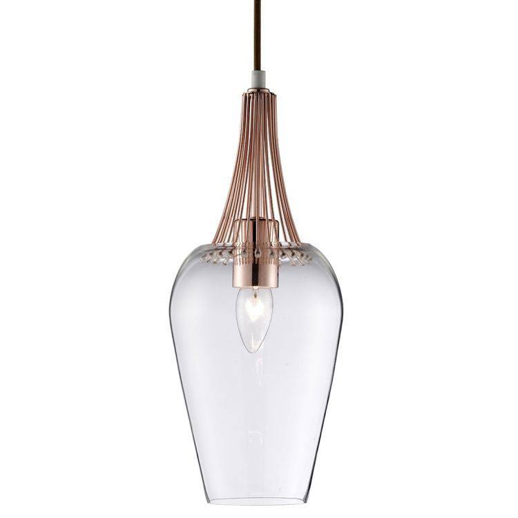 Searchlight Whisk Pendant Light Copper Trim Glass Shade - Comet Lighting