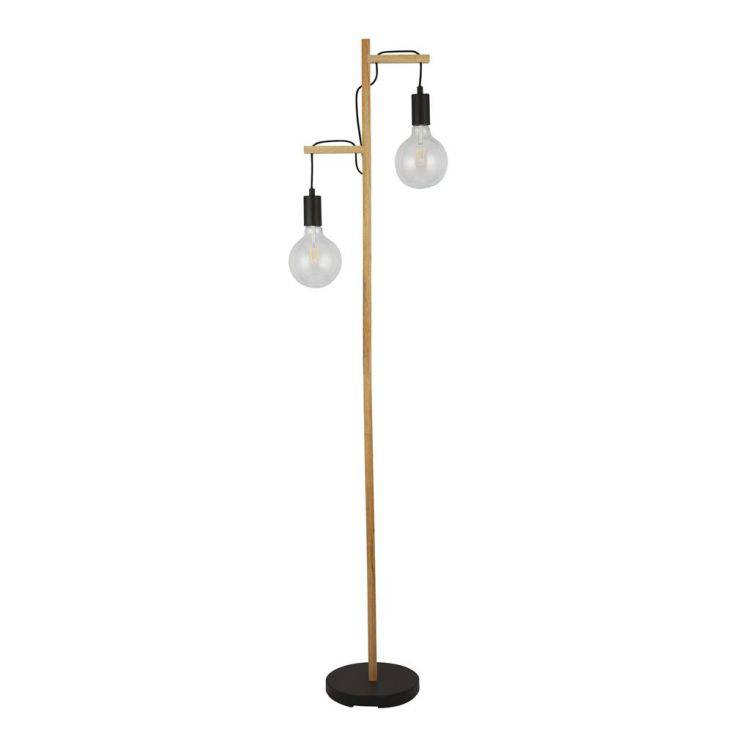 Searchlight Woody 2Lt Floor Lamp - Wood & Black Metal - Comet Lighting