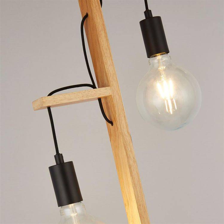 Searchlight Woody 2Lt Floor Lamp - Wood & Black Metal - Comet Lighting