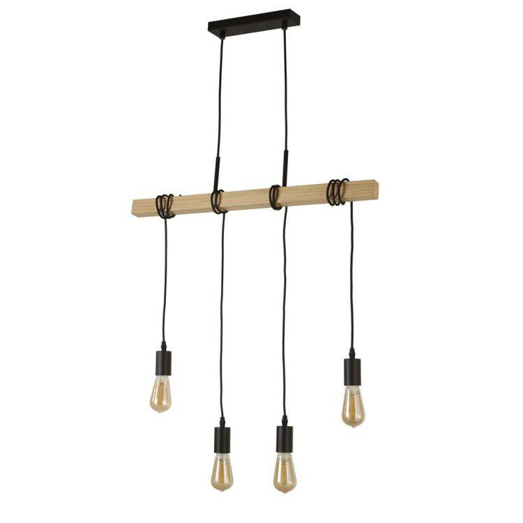 Searchlight Woody 4Lt Bar Ceiling Pendant - Wood & Black Metal - Comet Lighting