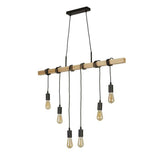 Searchlight Woody 6Lt Bar Ceiling Pendant -Wood & Black Metal - Comet Lighting