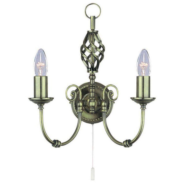 Searchlight Zanzibar Brass 2 Light Wall Bracket Twisted Column - Comet Lighting