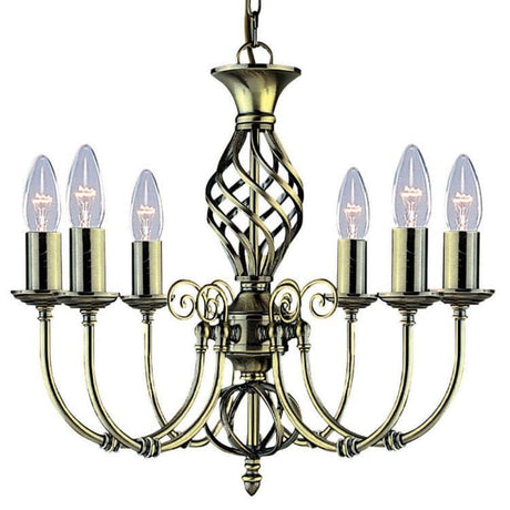 Searchlight Zanzibar Brass 6 Light Fitting Twisted Column - Comet Lighting