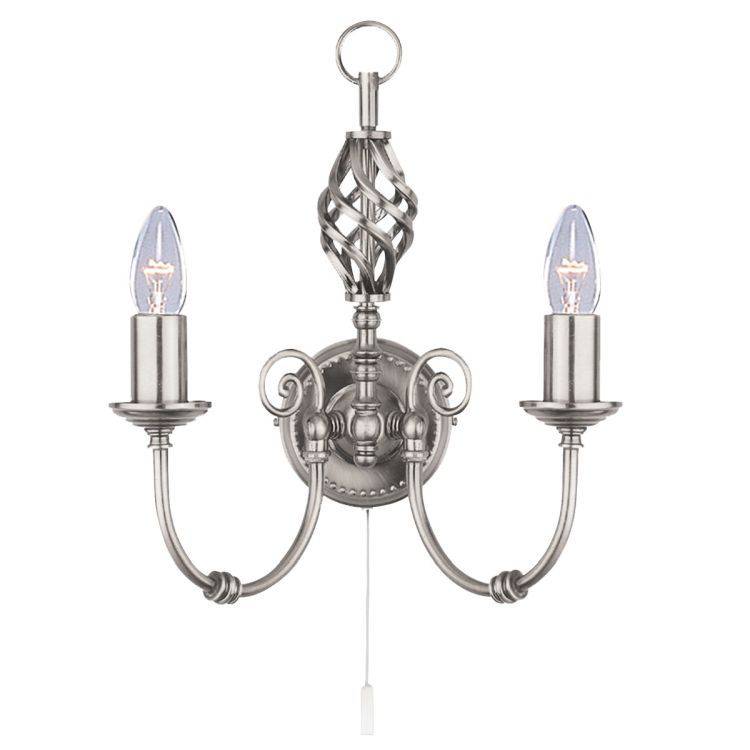 Searchlight Zanzibar Silver 2 Light Wall Bracket Twisted Column - Comet Lighting