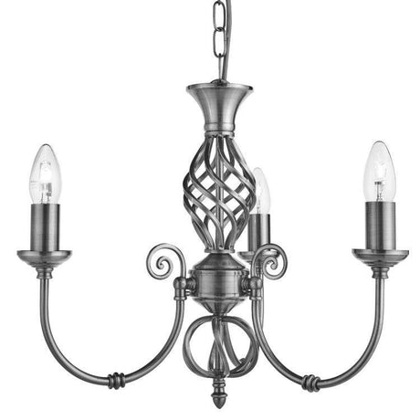 Searchlight Zanzibar Silver 3 Light Fitting Ornate Twisted Column - Comet Lighting