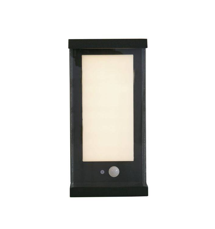 Solar Outdoor Wall Light - Black Metal & White Polycarbonate D - Comet Lighting