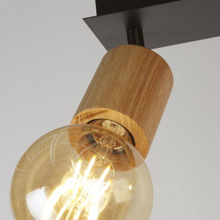 Spinny 2Lt Spotlight - Wood & Black Metal - Comet Lighting