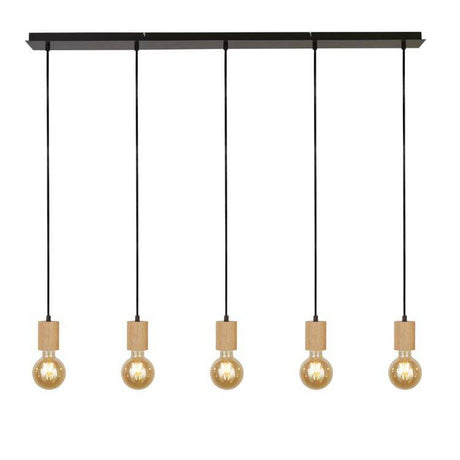 Spinny 5Lt Bar Pendant- Wood & Black Metal - Comet Lighting