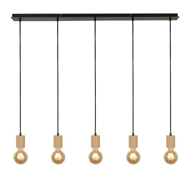 Spinny 5Lt Bar Pendant- Wood & Black Metal - Comet Lighting