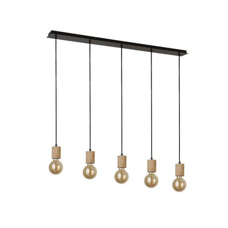 Spinny 5Lt Bar Pendant- Wood & Black Metal - Comet Lighting